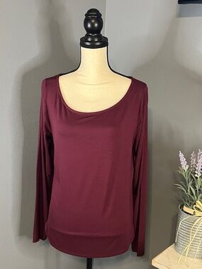 Cato Women's Long Sleeve Scoop Neck Top - Wine